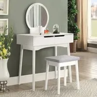 Vanity Table with Mirror & Stool - White, MDF