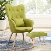 Wingback Lounge Chair with Footstool - Linen