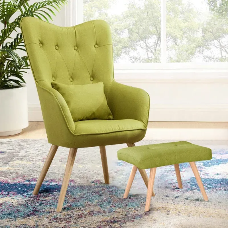 Wingback Lounge Chair with Footstool - Linen image