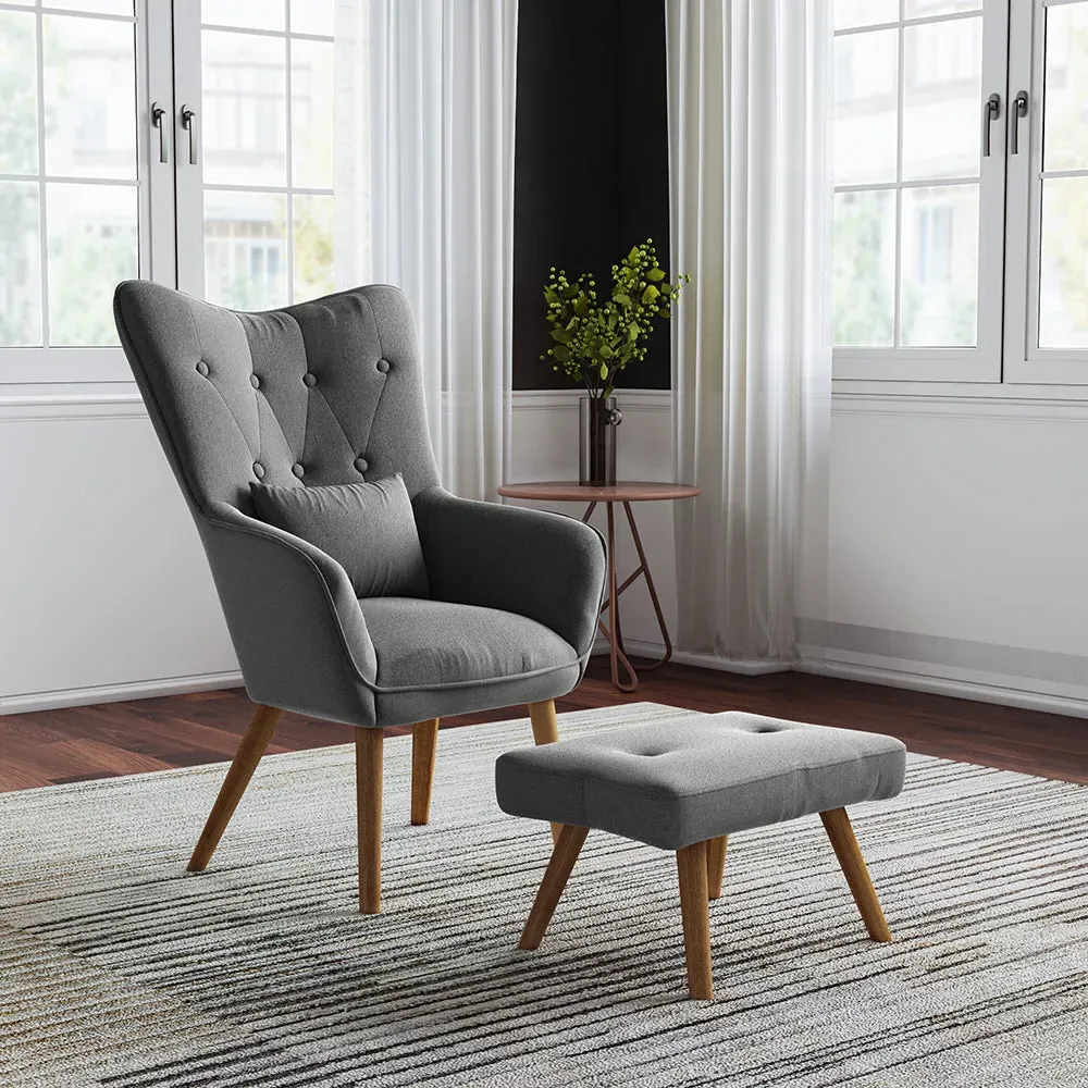 Wingback Lounge Chair with Footstool - Linen