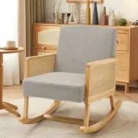 Wooden Rocking Chair with Cushion - Grey, Linen