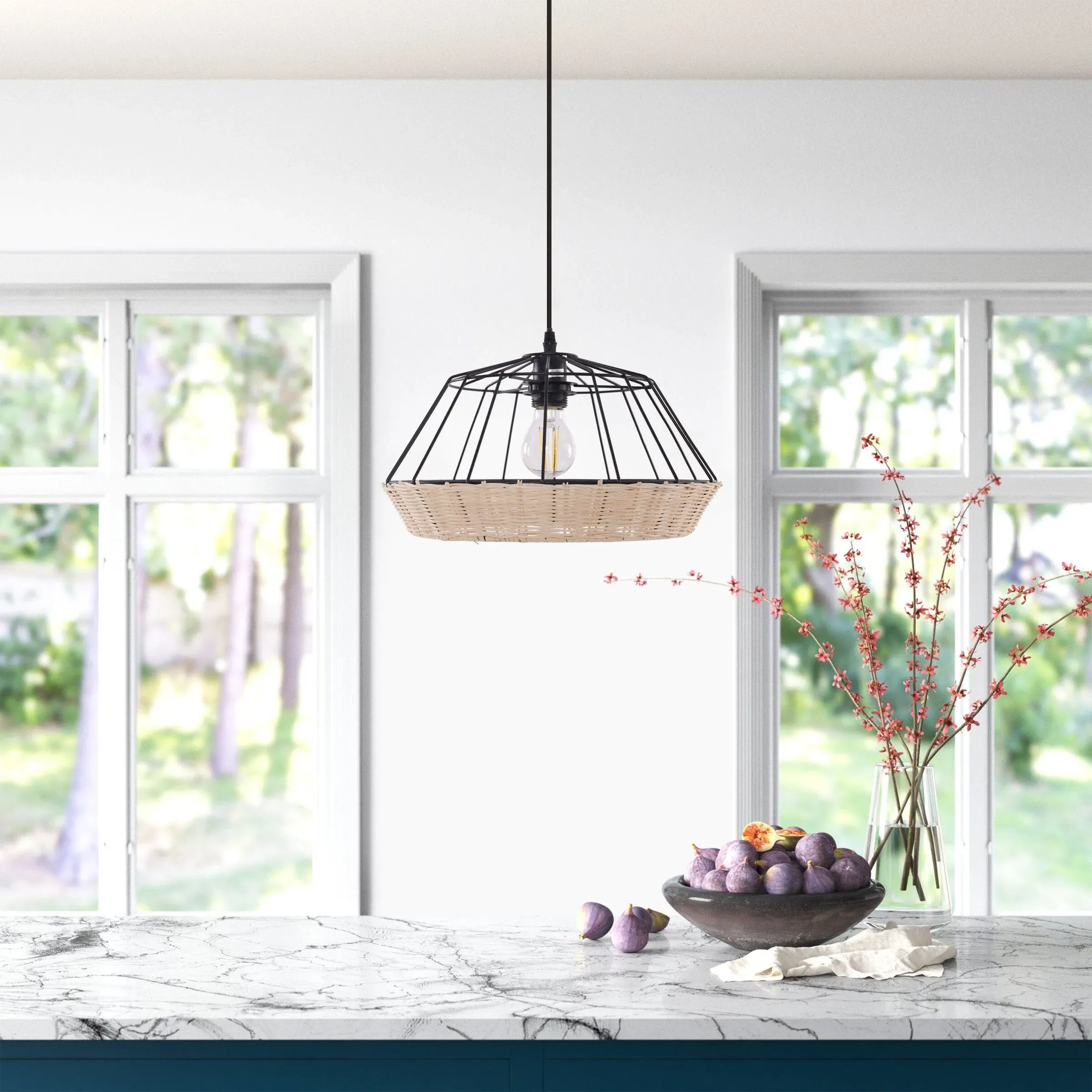 Woven Pendant Light with Adjustable Cord - Natural