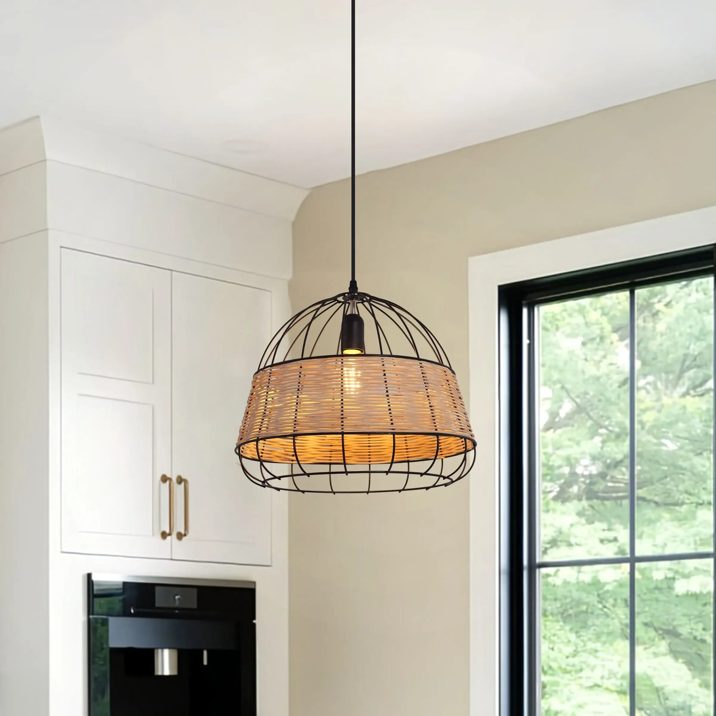Woven Pendant Light with Adjustable Cord - Natural