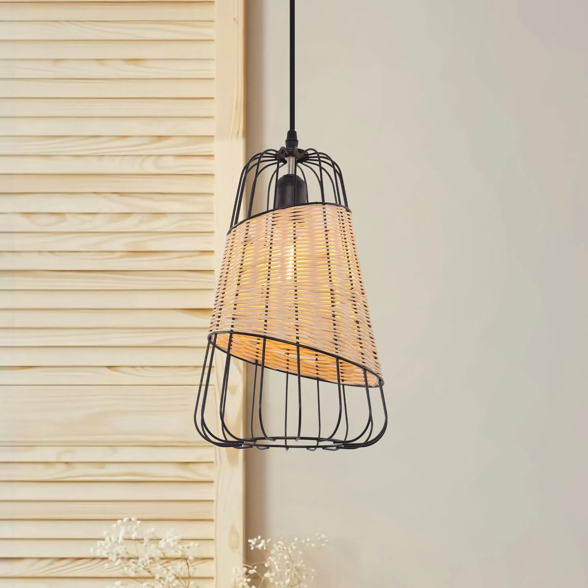 Woven Pendant Light with Adjustable Cord - Natural