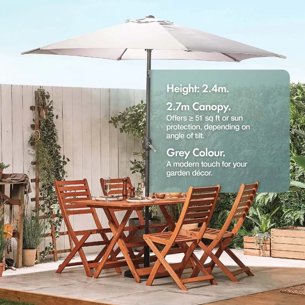 2.7m Garden Parasol with Tilt & Crank - Grey, Steel alternate view