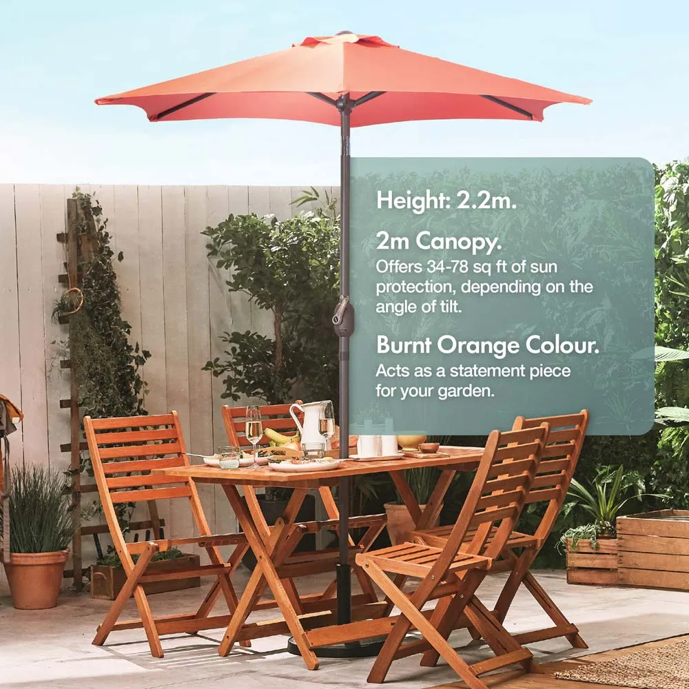 2m Steel Garden Parasol & Base Set - Burnt Orange alternate view