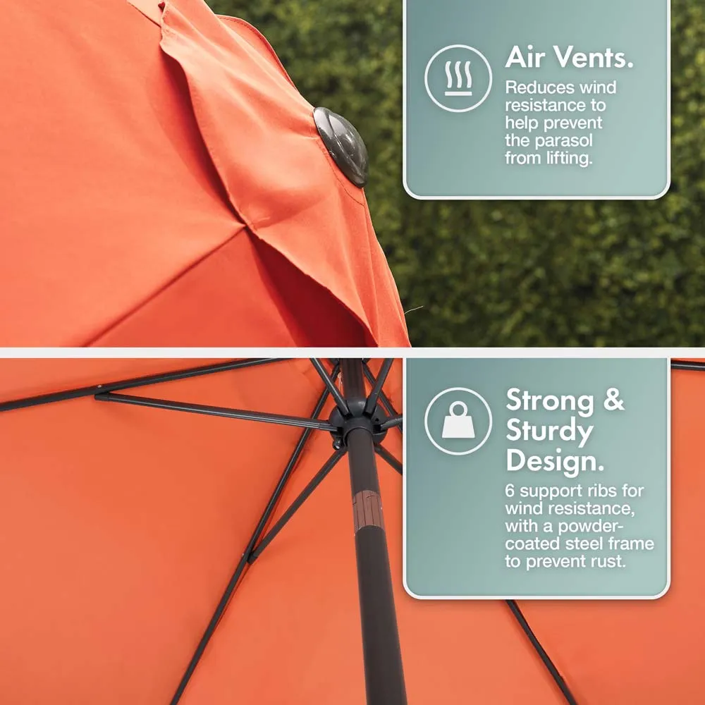 2m Steel Garden Parasol with Tilt - Burnt Orange, Polyester alternate view