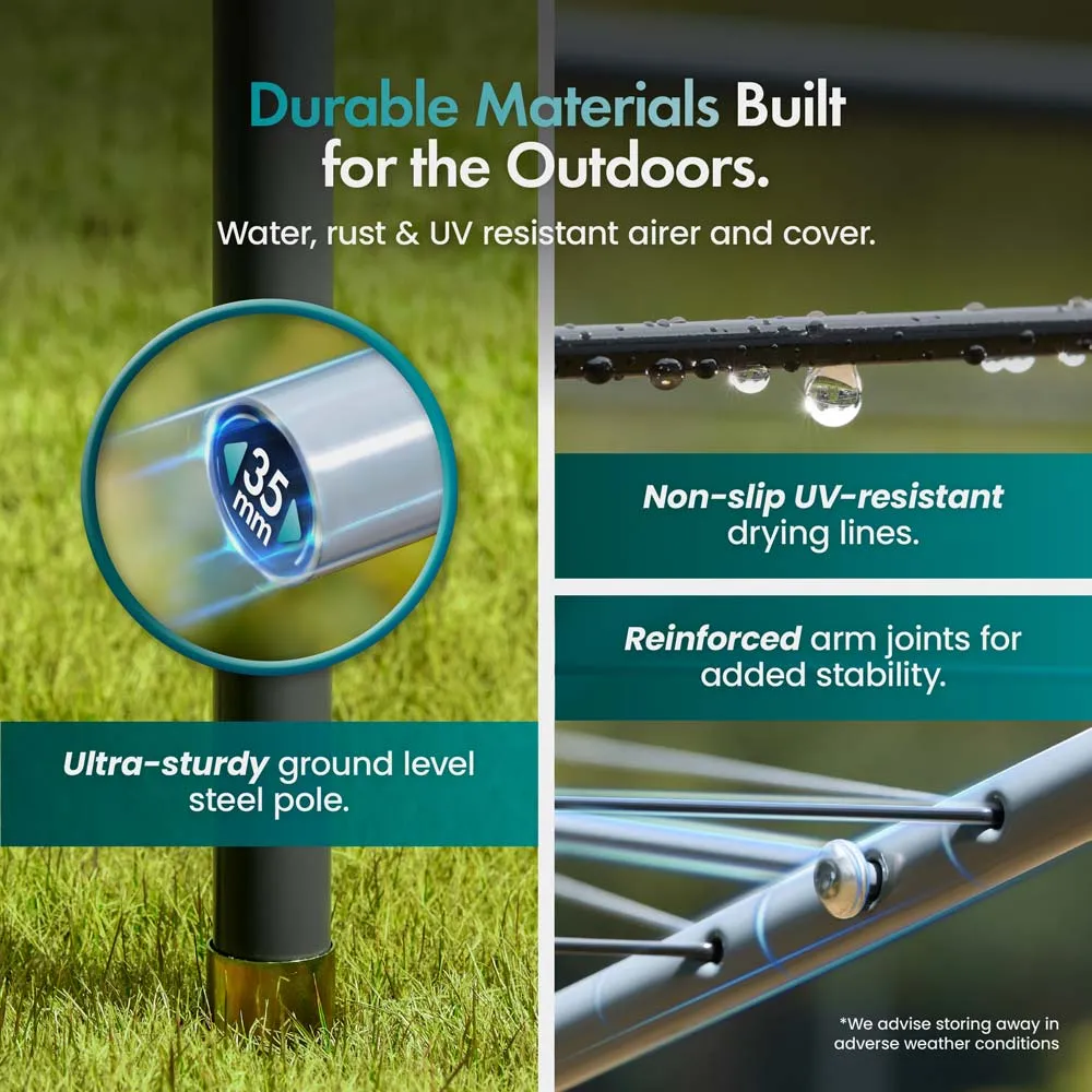 30m Rotary Washing Line with Ground Spike - Steel, PVC-Coated alternate view