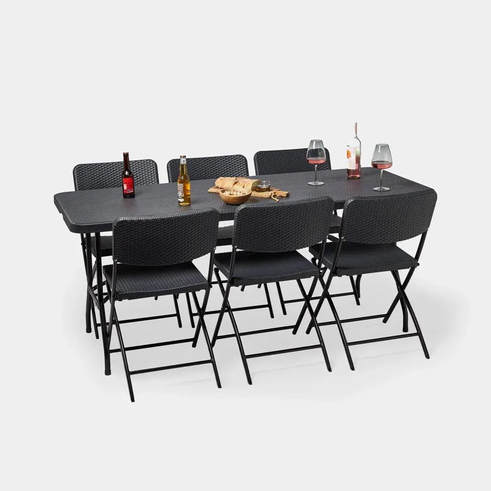 6-Seater Rattan Effect Garden Dining Set - Black alternate view