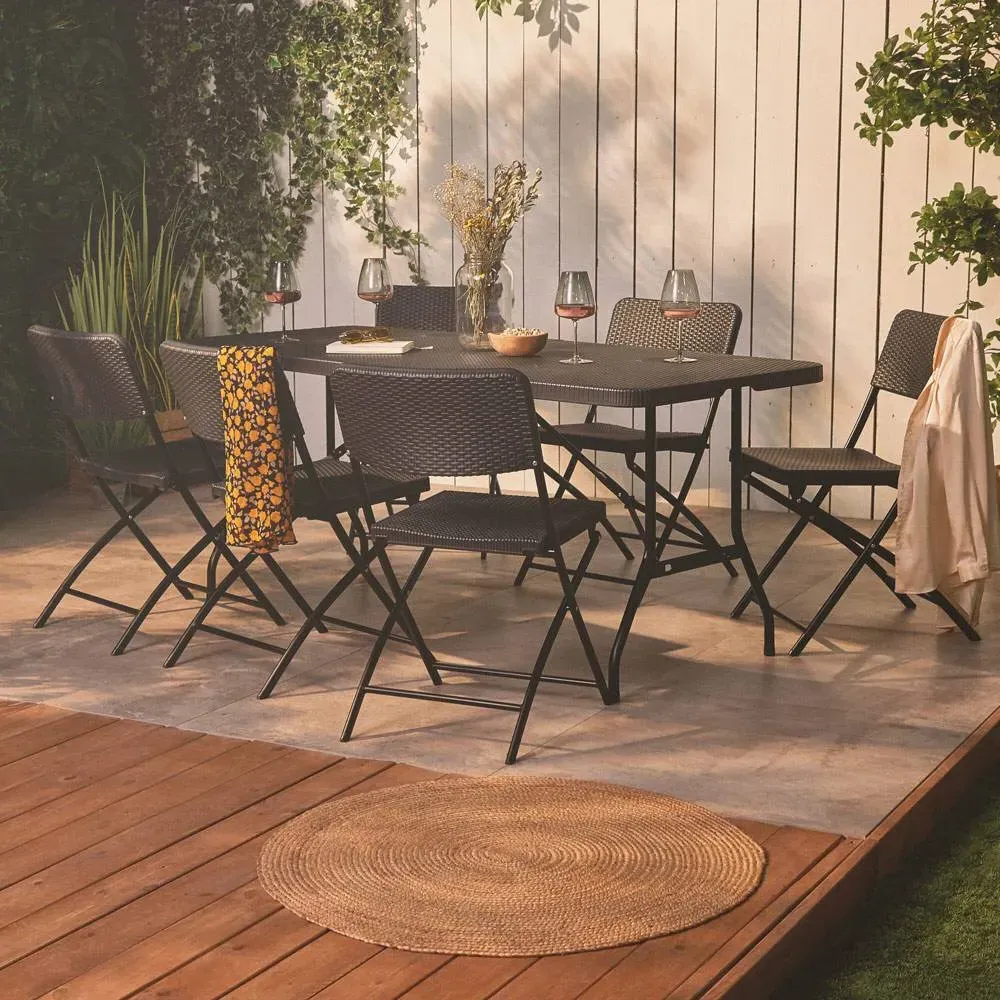 6-Seater Rattan Effect Garden Dining Set - Black product