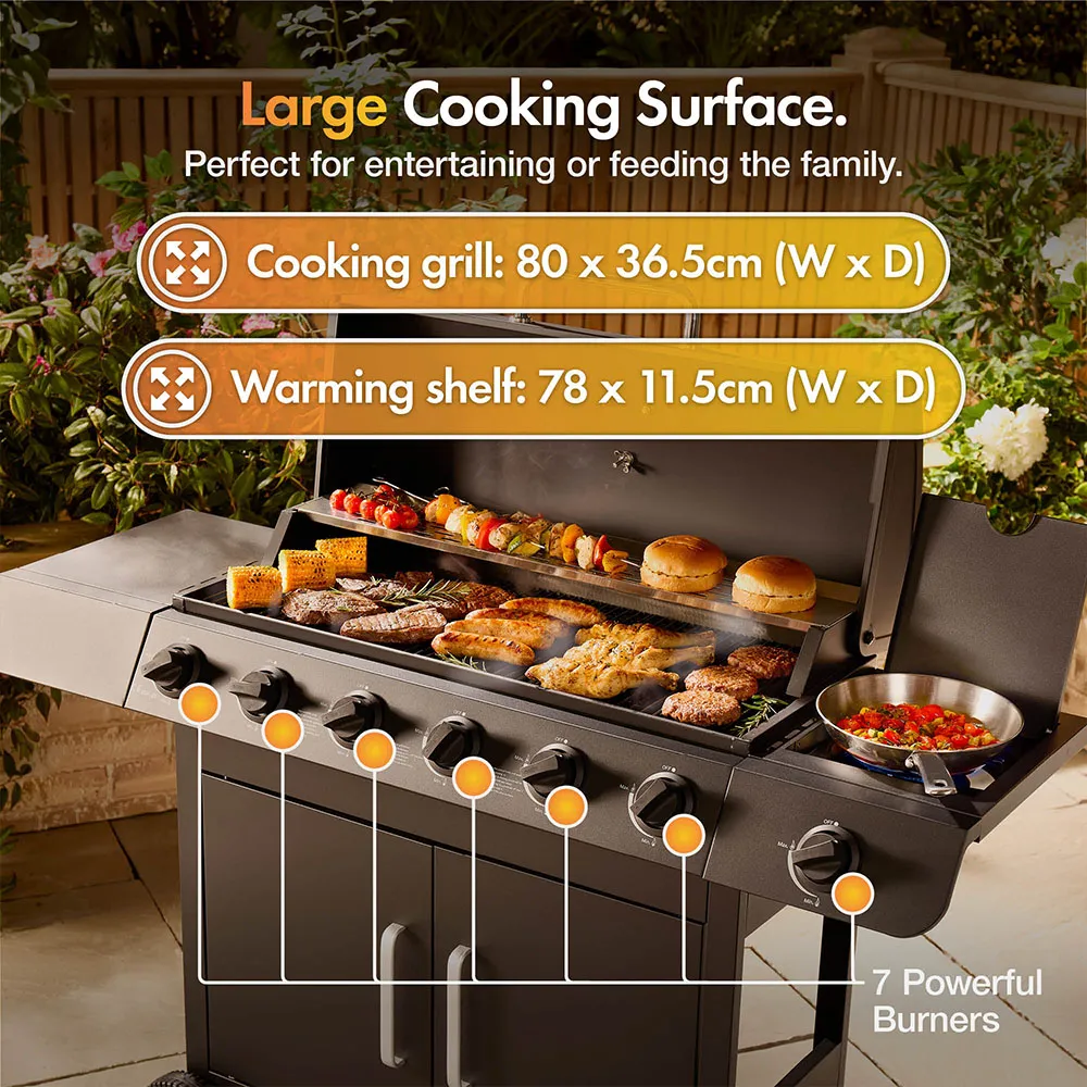 6+1 Burner Gas BBQ with Side Burner and Warming Rack alternate view
