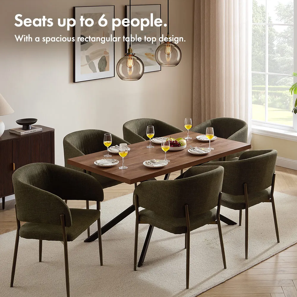 Abel 6-Seater Dining Table - Dark Wood Effect, Metal alternate view