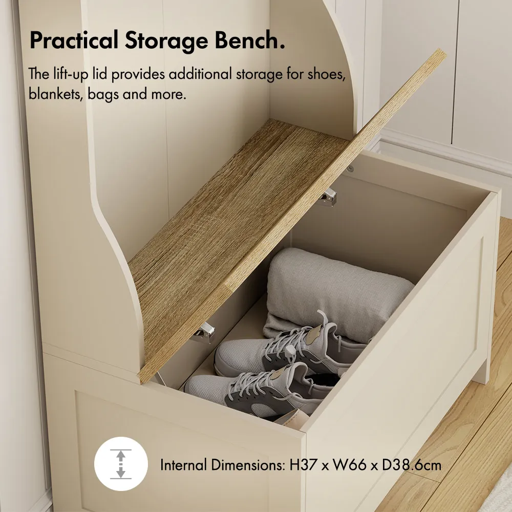 Ash Hallway Coat Rack with Shoe Storage Bench - Cream alternate view