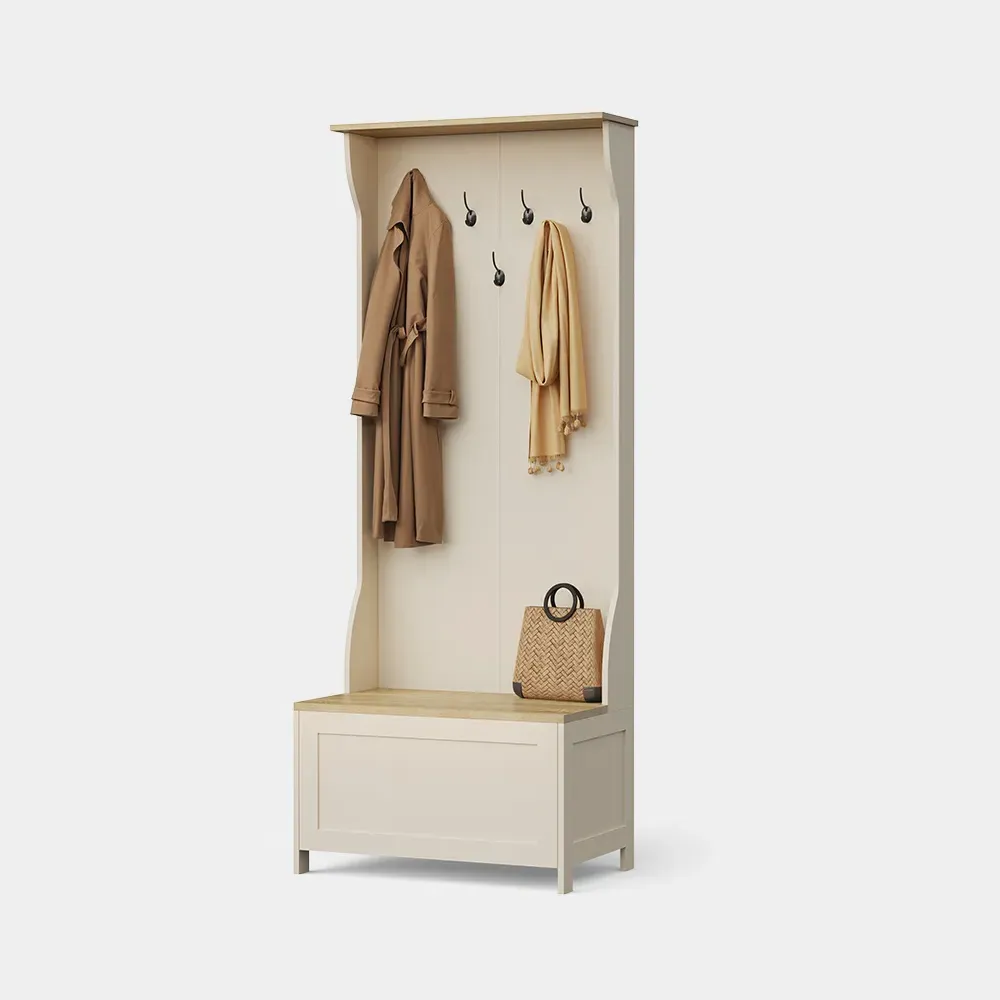 Ash Hallway Coat Rack with Shoe Storage Bench - Cream product
