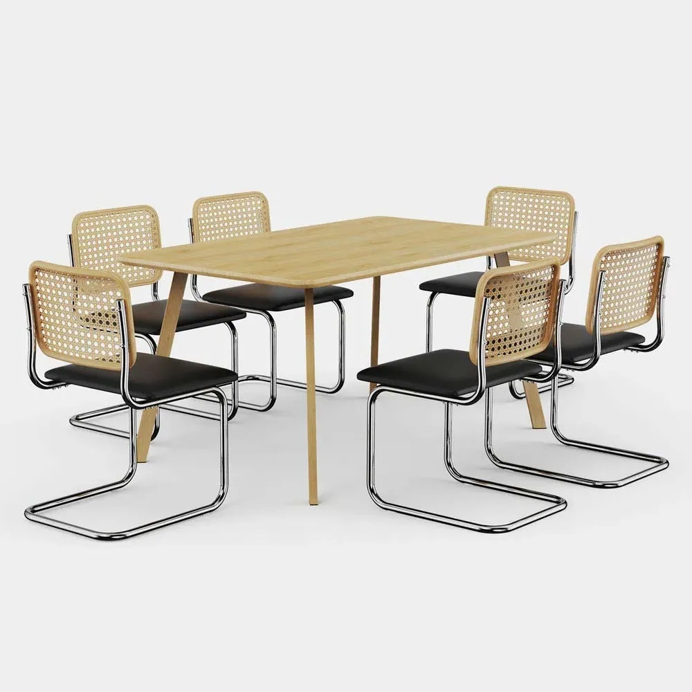 Burton 6-Seater Dining Table & Bridgewater Chairs Set - Light Wood product