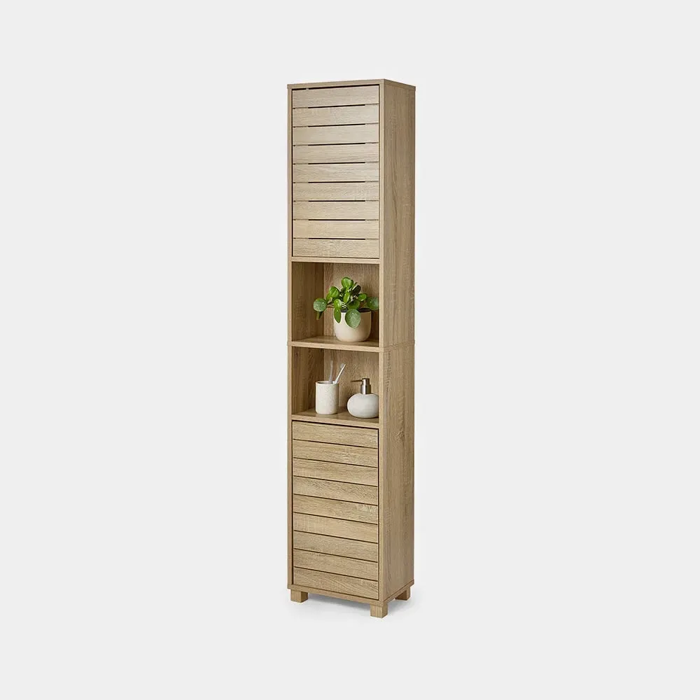 Chester Tall Bathroom Cabinet with Slatted Design - Oak Wood Effect product