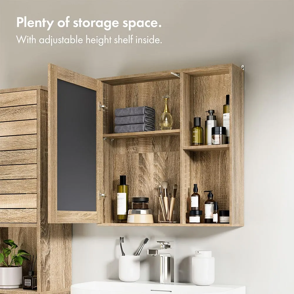 Chester Wall Mounted Bathroom Mirror Cabinet - Oak Wood Effect alternate view