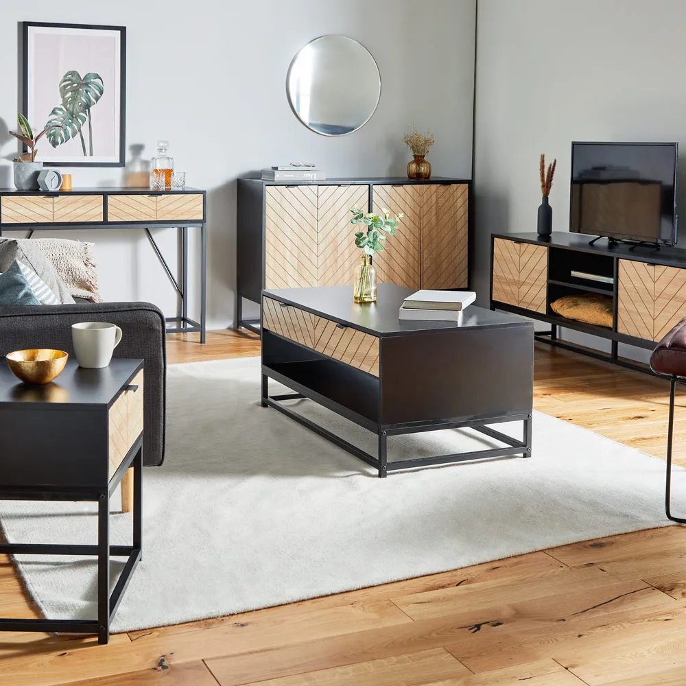 Dalton 1 Drawer Side Table - Wood Effect, Black Metal alternate view