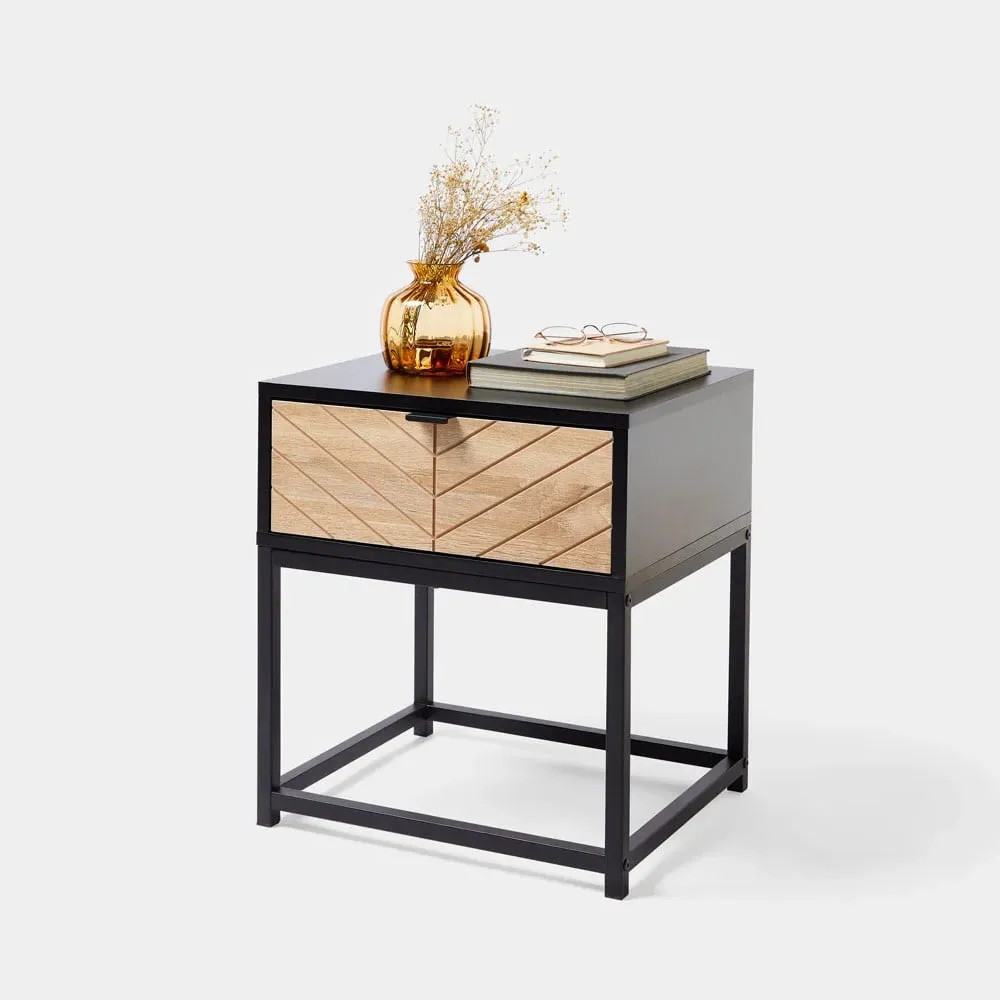 Dalton 1 Drawer Side Table - Wood Effect, Black Metal product