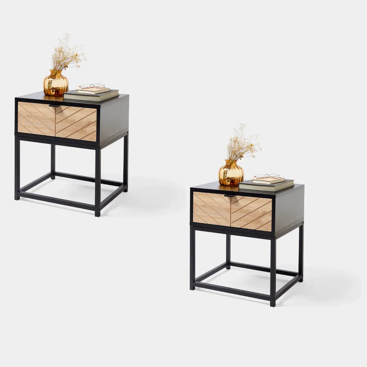 Dalton 1 Drawer Side Tables Set of 2 - Wood Effect, Steel product