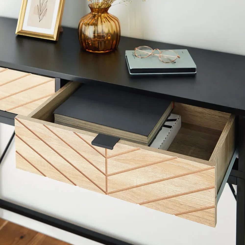 Dalton Console Table with Drawers - Wood Effect, Black Metal alternate view