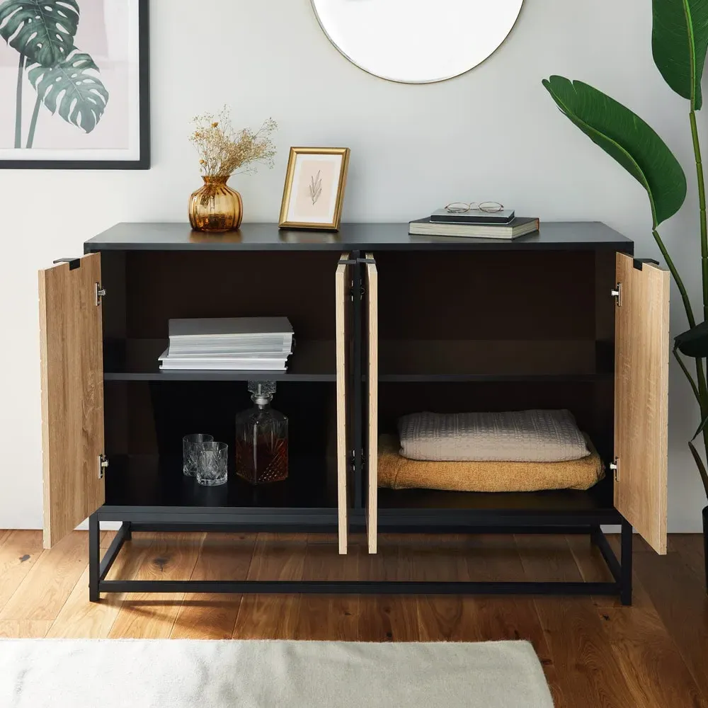 Dalton Sideboard with Chevron Detailing - Black, Wood-Effect alternate view