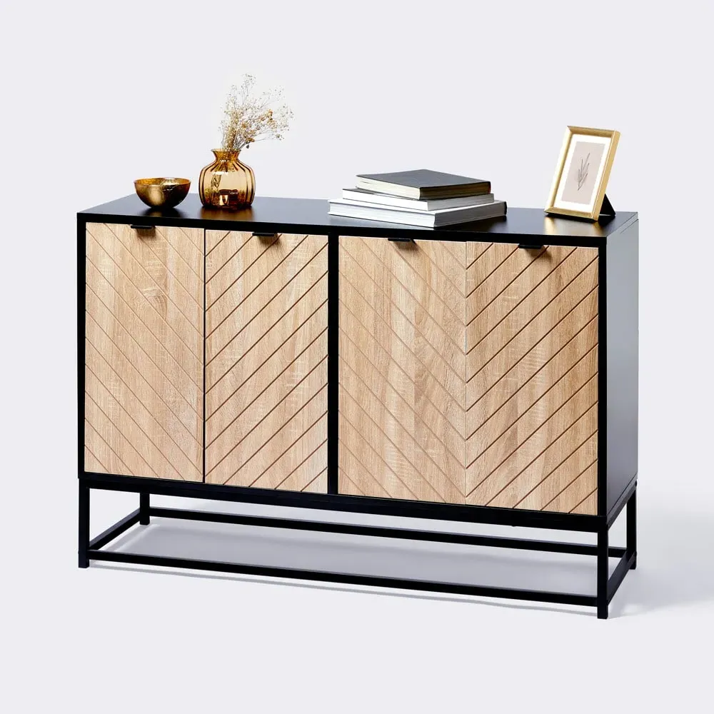 Dalton Sideboard with Chevron Detailing - Black, Wood-Effect product