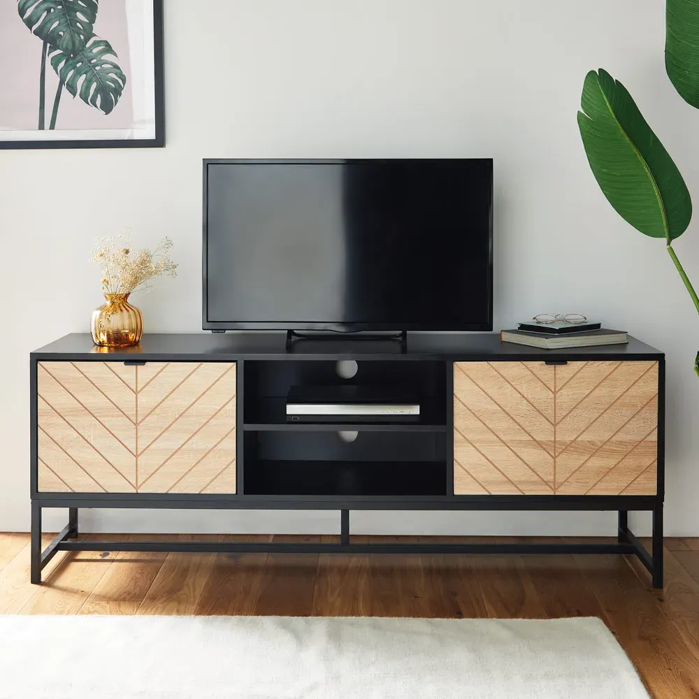 Dalton TV Unit - Wood Effect, Black Metal alternate view