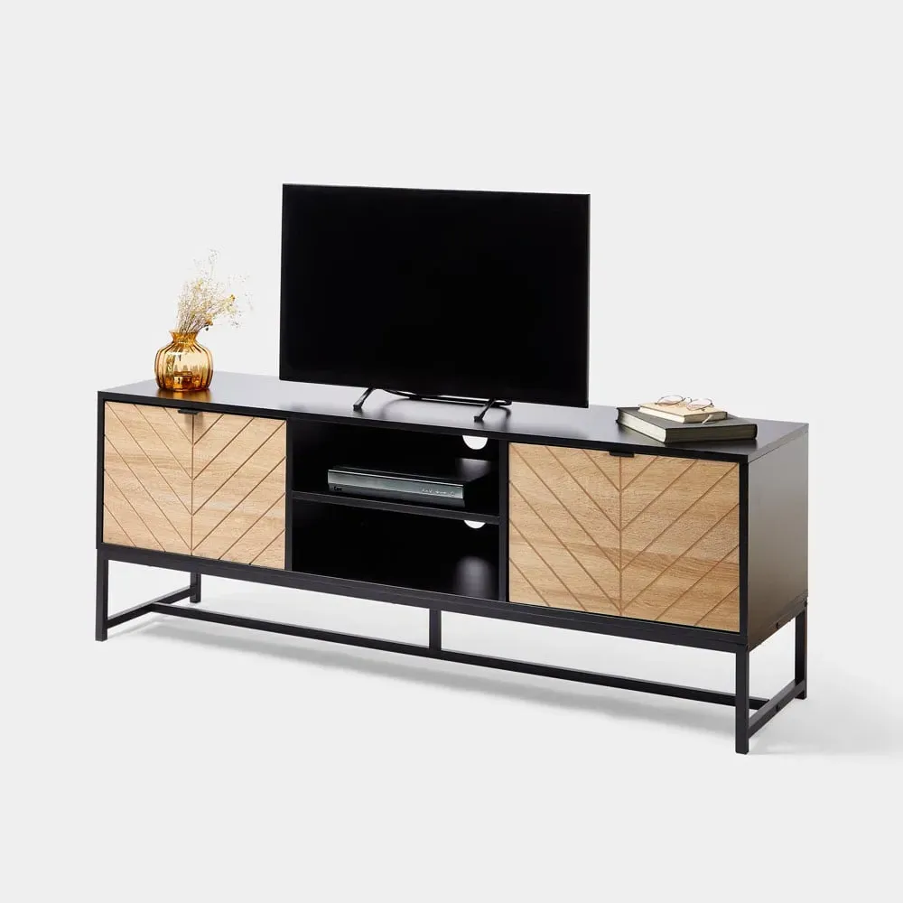 Dalton TV Unit - Wood Effect, Black Metal product