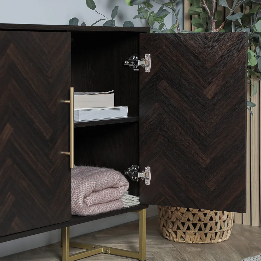 Dark Wood Sideboard - Walnut Veneer, Gold Metal alternate view