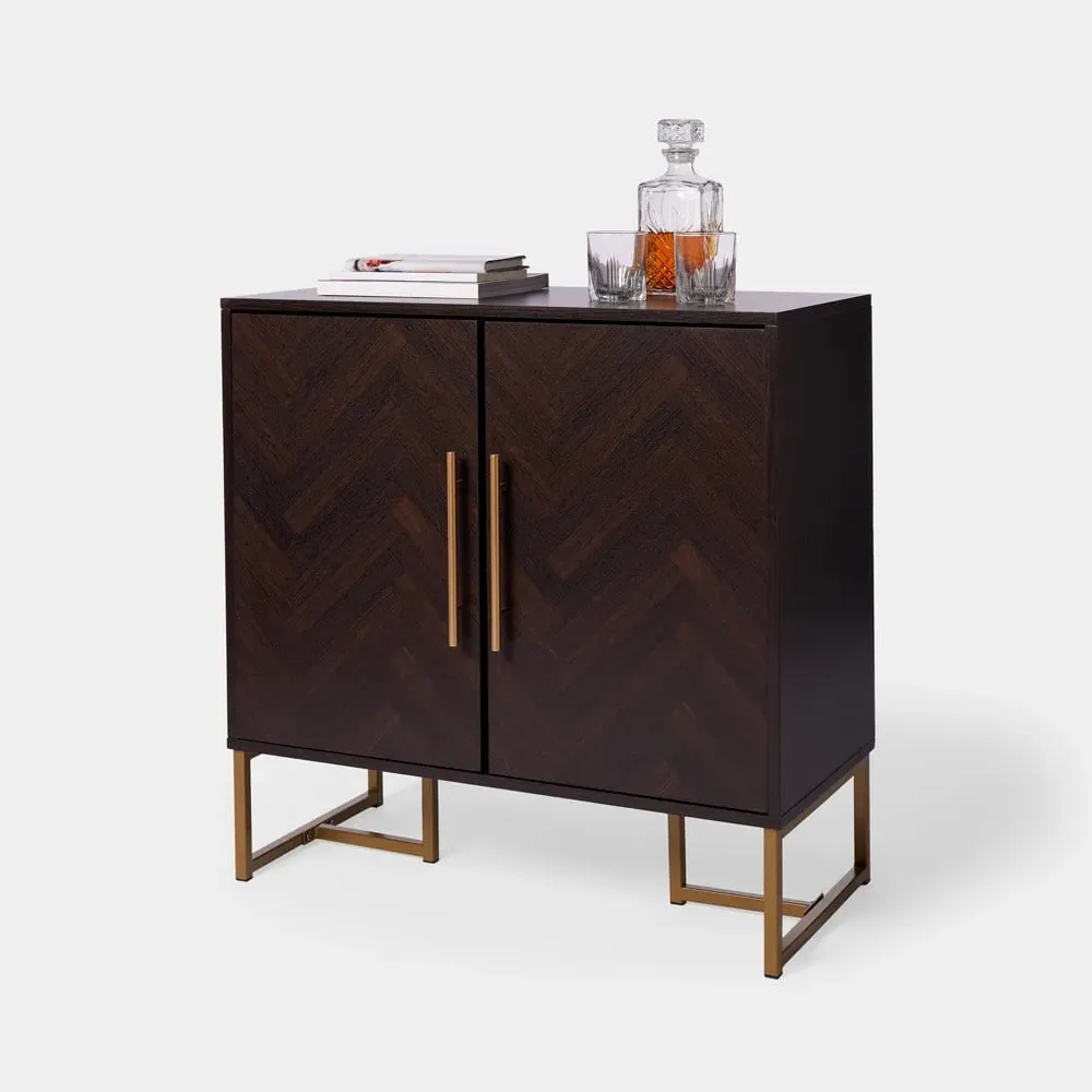 Dark Wood Sideboard - Walnut Veneer, Gold Metal product