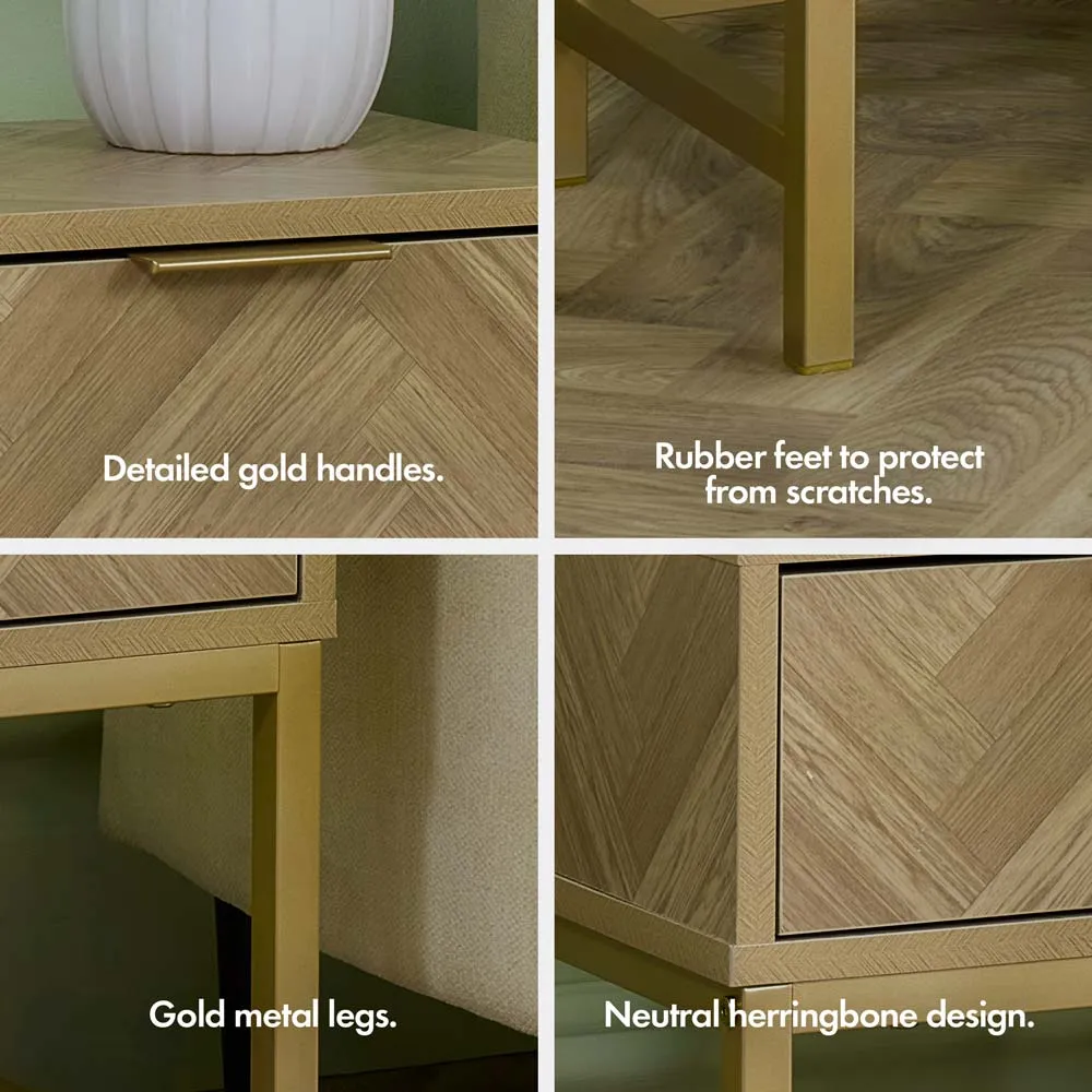 Ducie Herringbone Bedside Table with Drawer alternate view