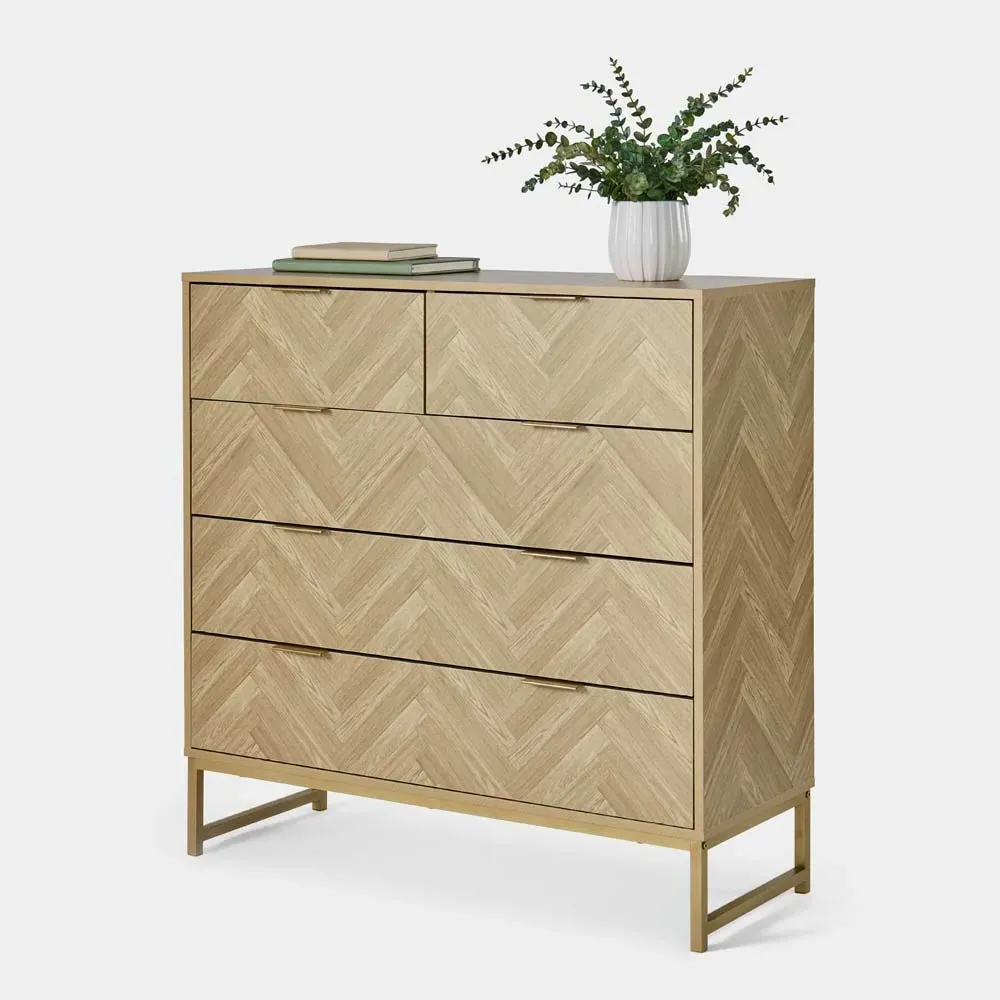 Ducie Herringbone Chest of Drawers - Gold product