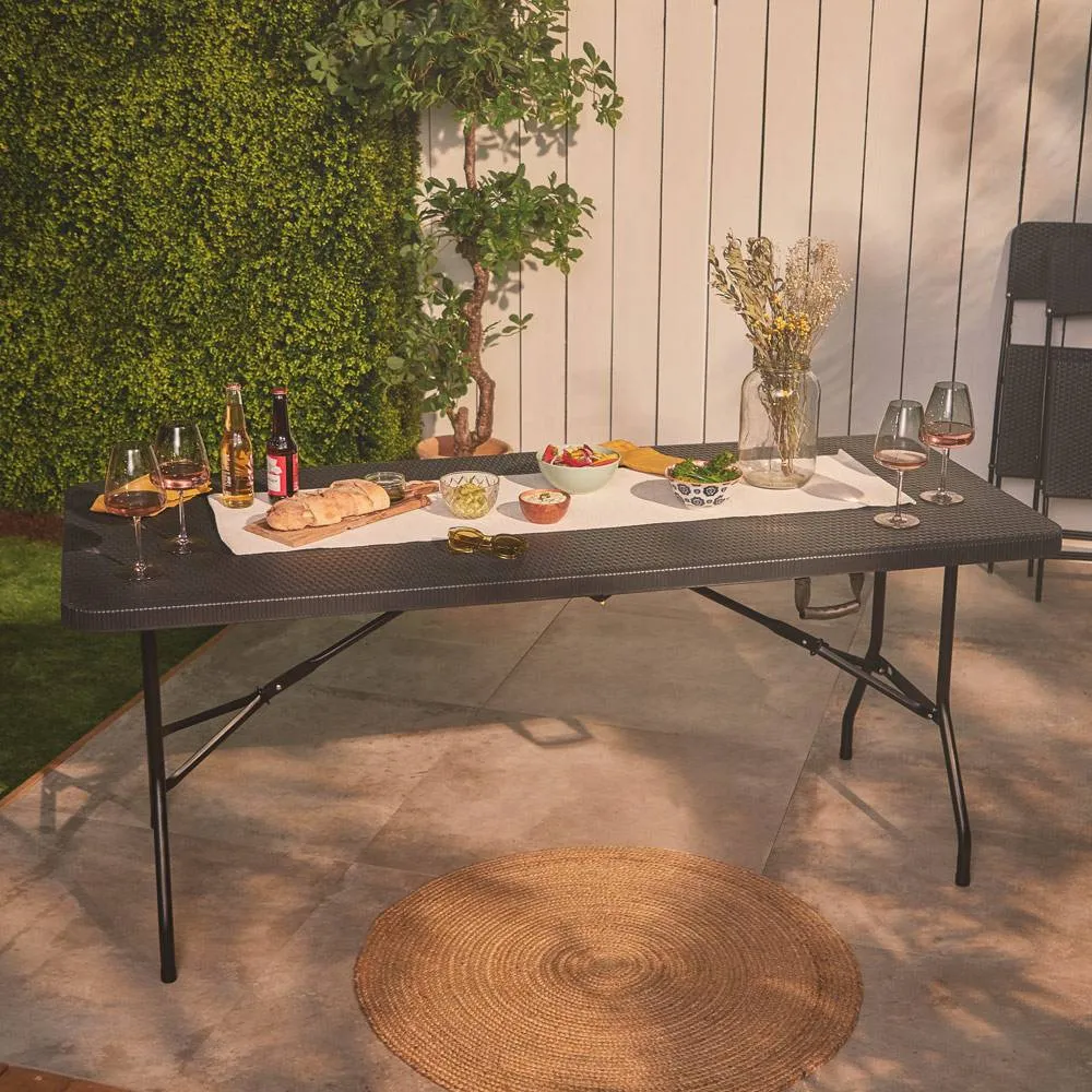 Faux Rattan Foldable Garden Table - Black product