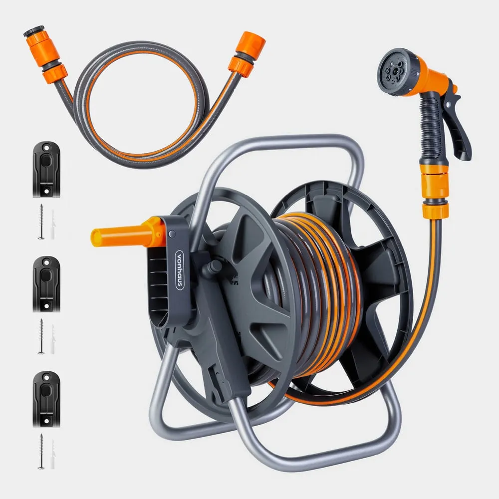 Garden Hose Reel with 8-Function Spray Gun - 15m product