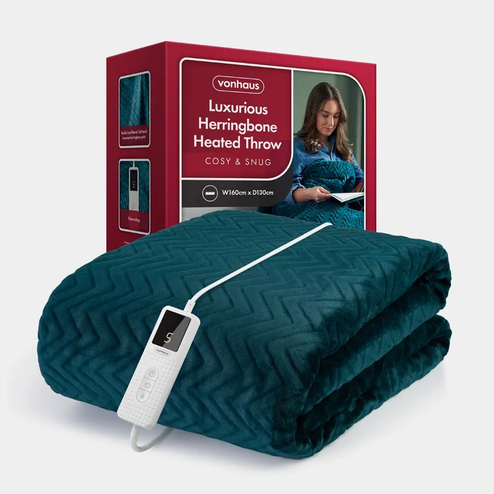 Herringbone Heated Throw Blanket - Teal product