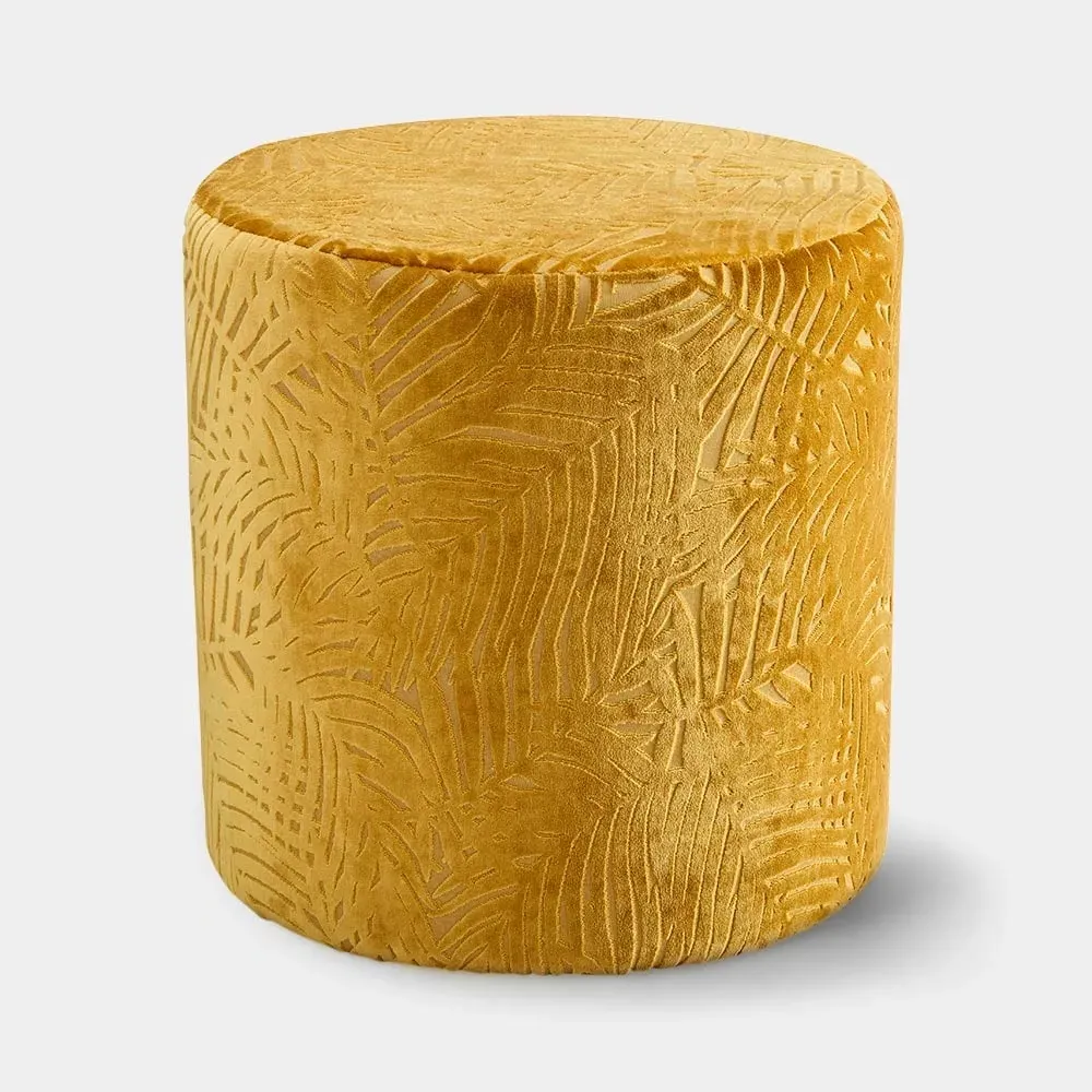 Jacquard Round Velvet Stool - Mustard product