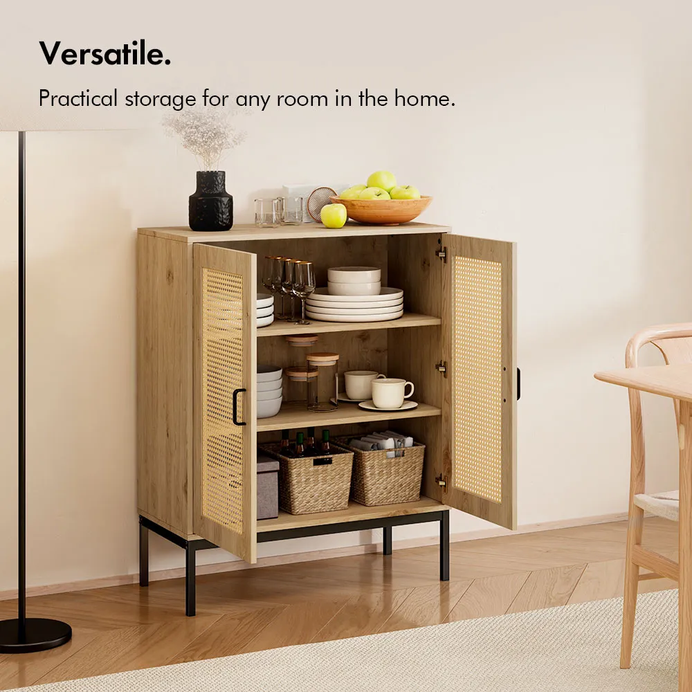 Lena 2 Door Tall Sideboard - Rattan Effect, Metal alternate view