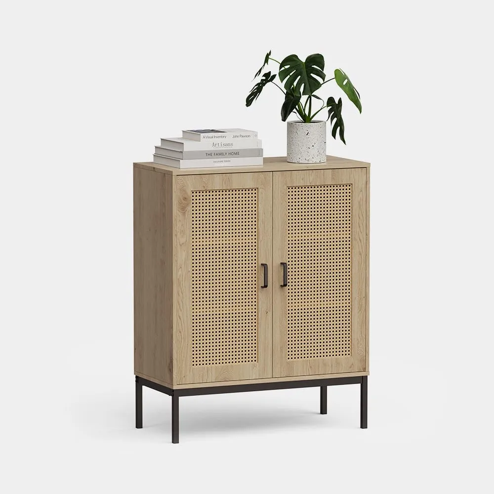 Lena 2 Door Tall Sideboard - Rattan Effect, Metal product