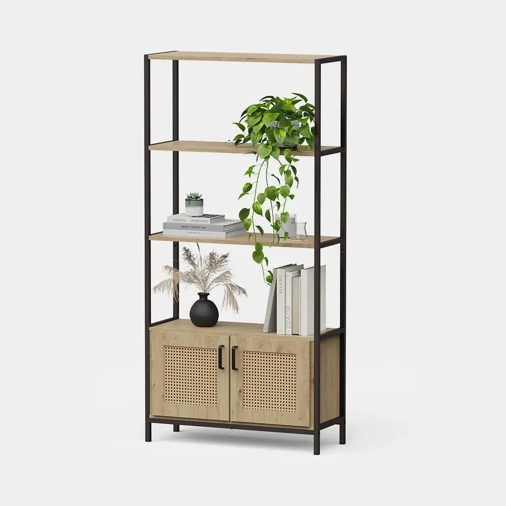 Lena Rattan Effect Bookshelf - Black, Metal product