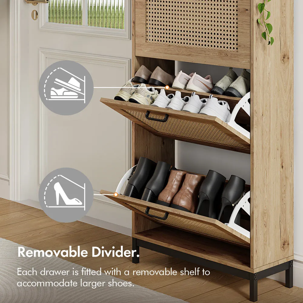 Lena Rattan Shoe Storage Cabinet - Black, Rattan alternate view