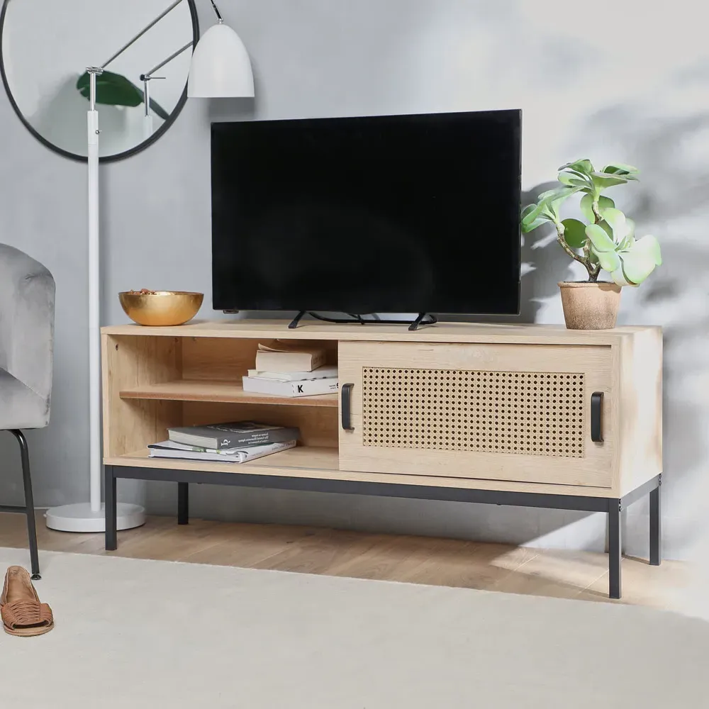 Lena Rattan TV Unit with Sliding Door - Natural, Metal alternate view