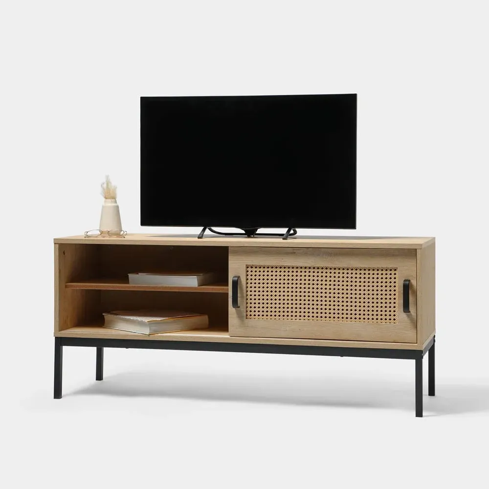 Lena Rattan TV Unit with Sliding Door - Natural, Metal product
