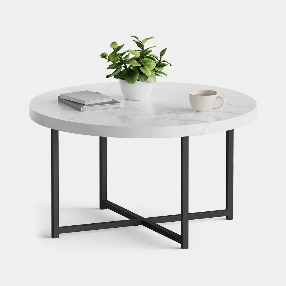 Mosley Round Coffee Table - White, Faux Marble product