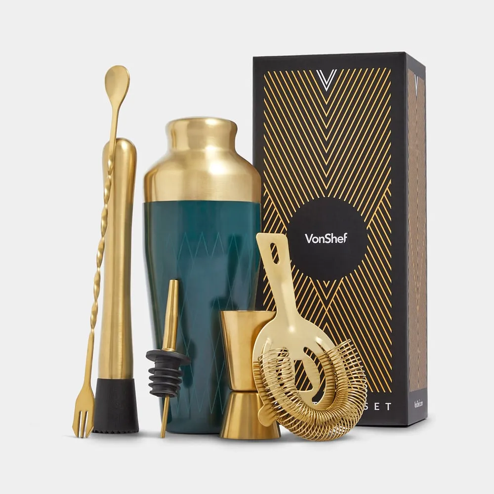 Parisian 6-Piece Cocktail Shaker Set - Green, Gold product