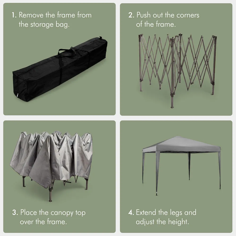 Pop-Up Gazebo 3m x 3m - Grey, Steel alternate view