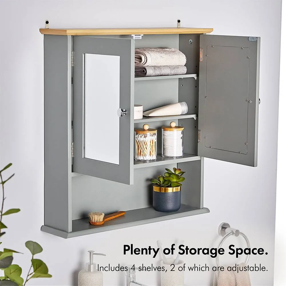 Shrewsbury 2-Door Mirrored Bathroom Wall Cabinet - Grey, MDF alternate view