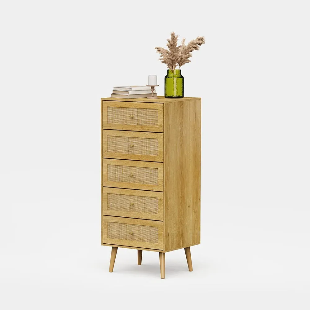 Sienna Rattan 5-Drawer Tall Chest of Drawers - Gold Handles product