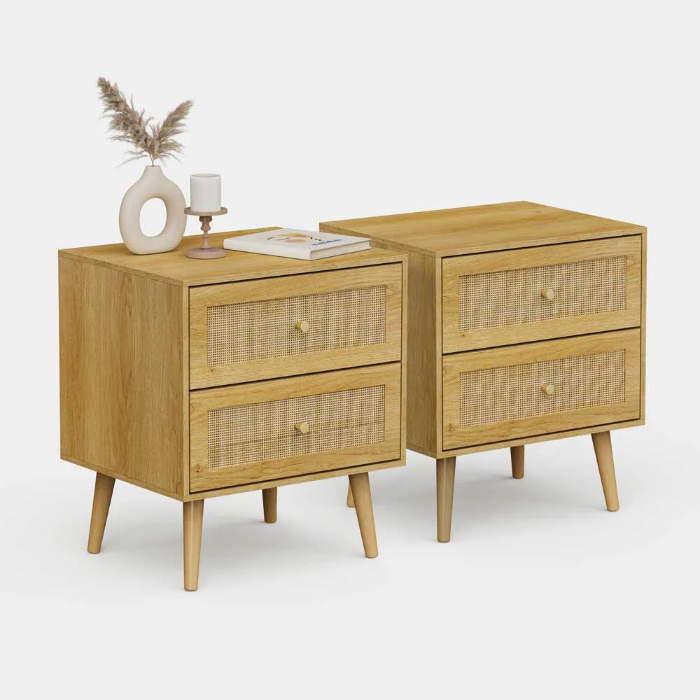 Sienna Rattan Bedside Table with 2 Drawers, Set of 2 product