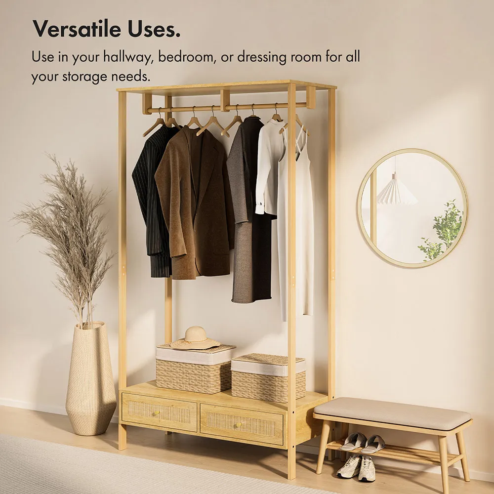 Sienna Rattan Clothes Rail with Storage - Ash Wood alternate view